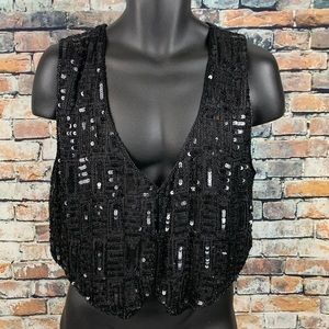Cee Cee black 100 % silk sequined top size Medium